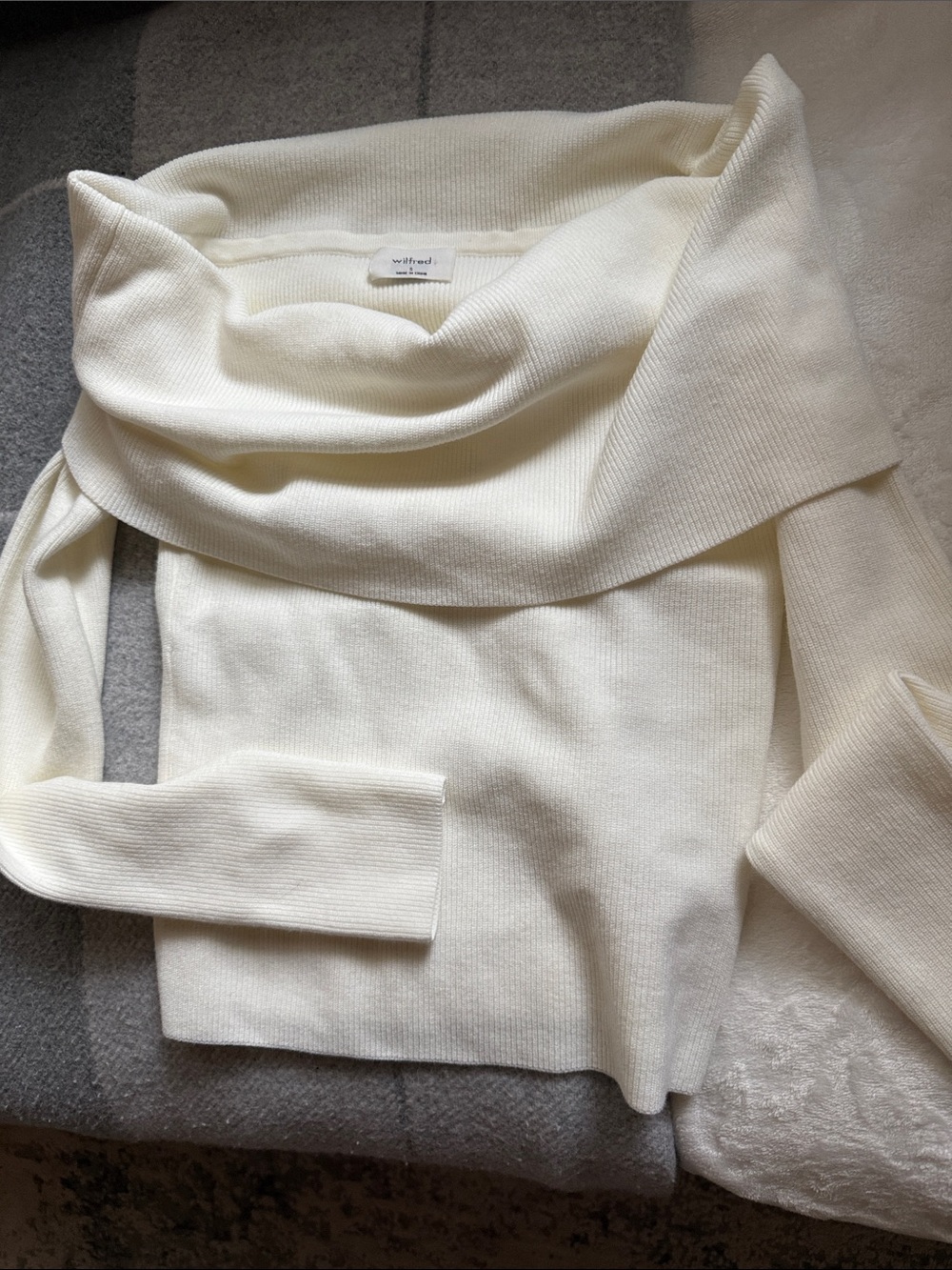 Wilfred Ivory Off-Shoulder Cowl Knit Sweater